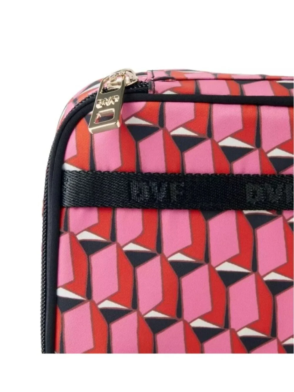 Diane Von Furstenberg Pink Modern Geo Design Jewelry Organizer Zippered Bag